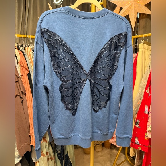 NWOT Tricia Fix Free People Exclusive Butterfly Crewneck Sweatshirt in Blue